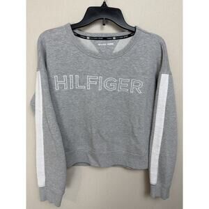 Tommy Hilfiger Sport Gray Women's Sz M Crew Neck Fleece Cropped Logo Sweatshirt